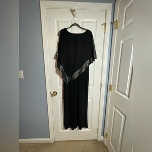 SLNY Black Asymmetrical Dress with Silver Trim